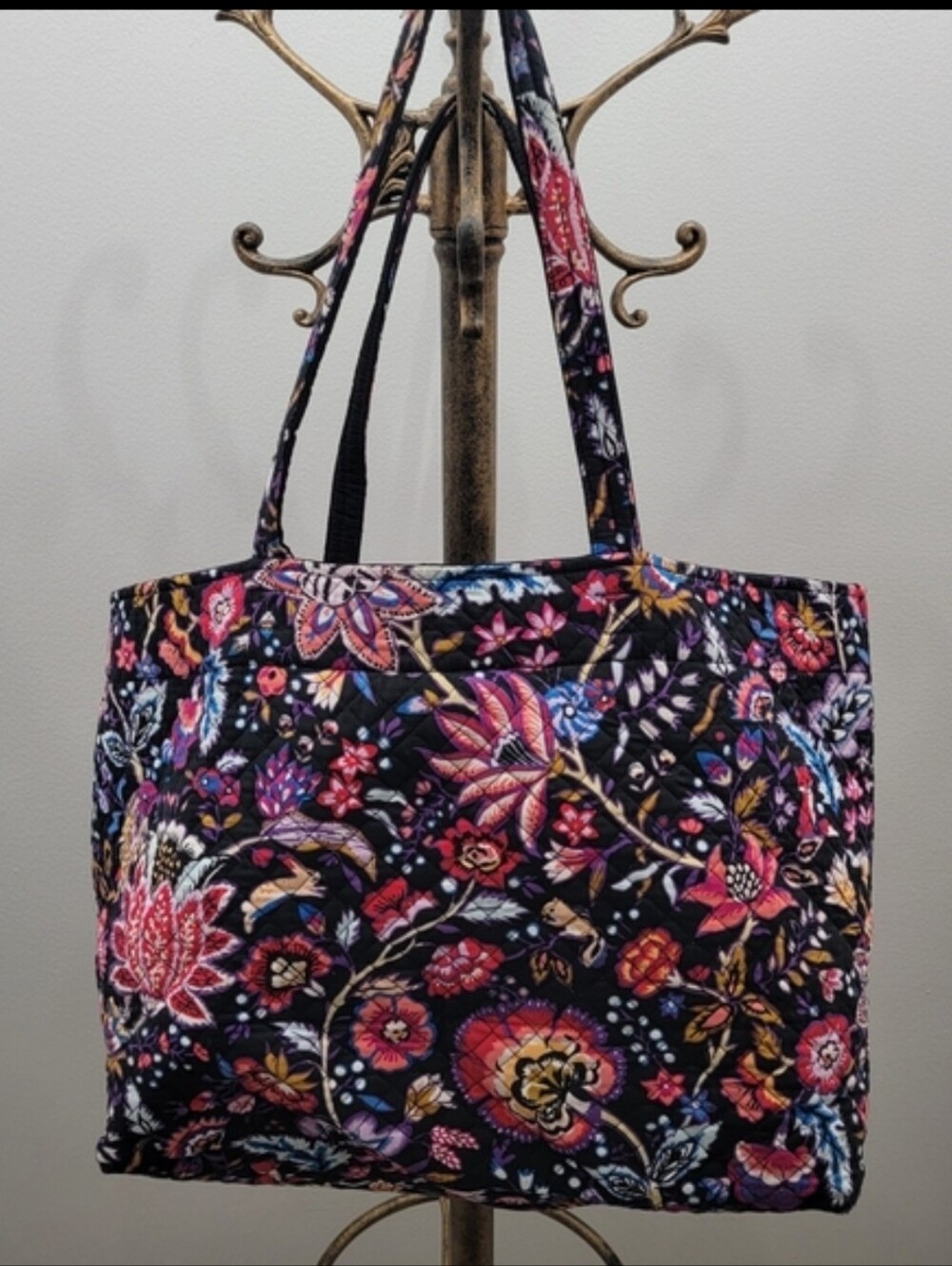 Vera Bradley Black Floral Quilted Tote - Picture 1 of 10